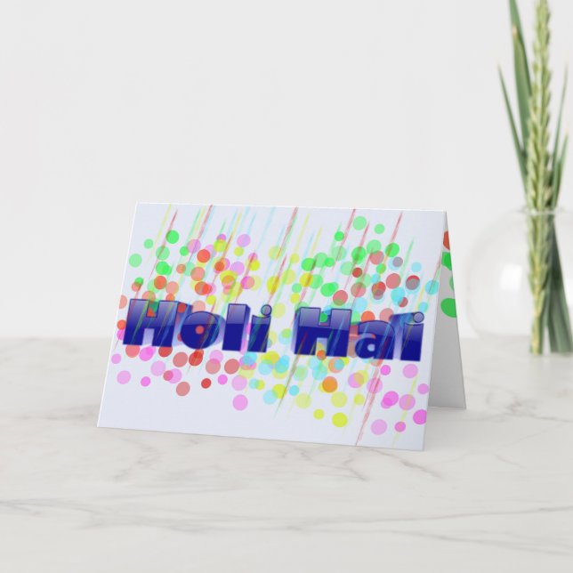 Carte Holi Hai avec des points et des flux colorés (Devant)