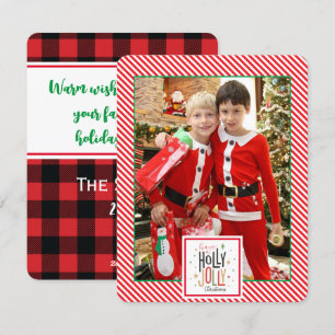Carte Holiday Holly Jolly plaid (ajouter votre pho
