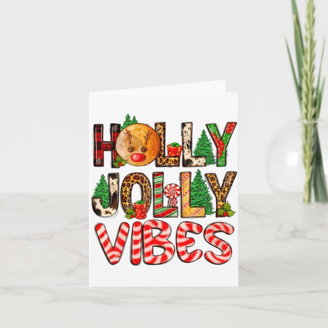 Carte Holly A Jolly Vibes Reindeer Christmas Trees Light (Devant)