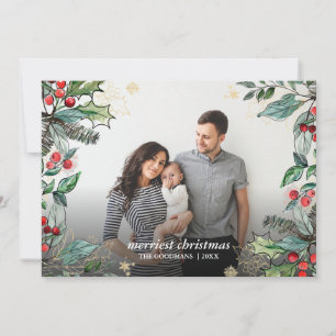 Carte Holly Berries Noël encadré Plein Photo Holiday