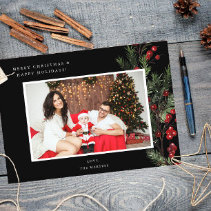 Carte Holly Berry H Photo Holiday ou Christmas - Noir