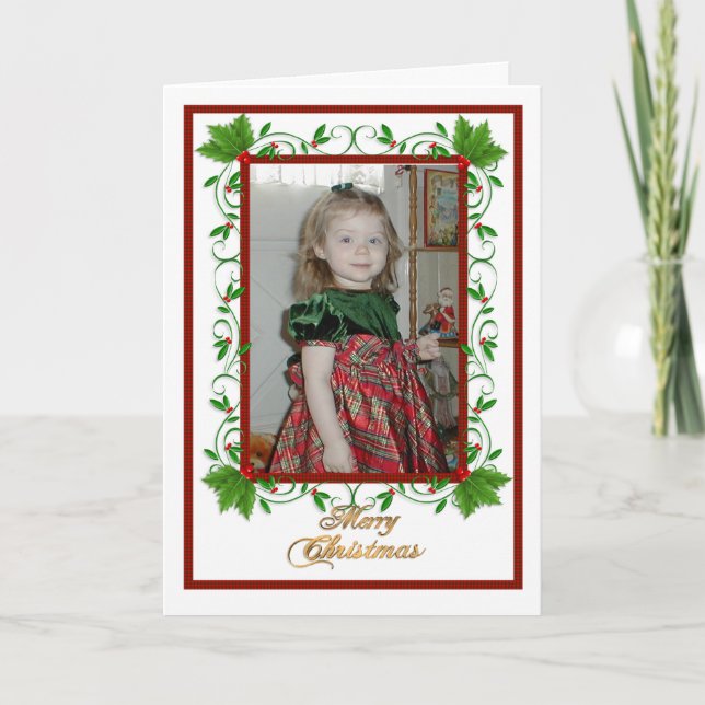 Carte Holly de Noël avec photo (Devant)