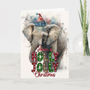 Carte Holly Jolly Joyeux Noël Père Noël Elephant Card