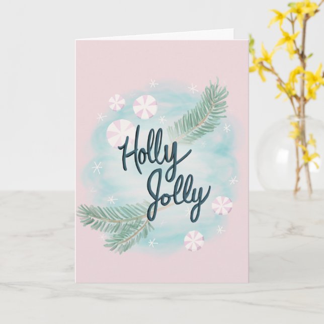 Carte Holly Jolly - Pastel - Noël - Salutation - (Fleur jaune)