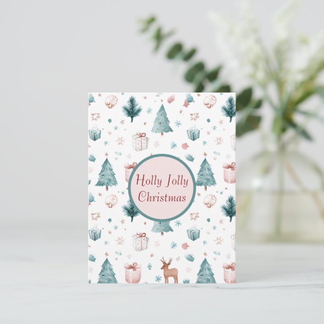 Carte Holly Jolly Pastel Xmas Card Watercolor Design (Debout devant)