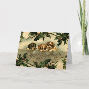 Carte Holly Puppies voeux de Noël