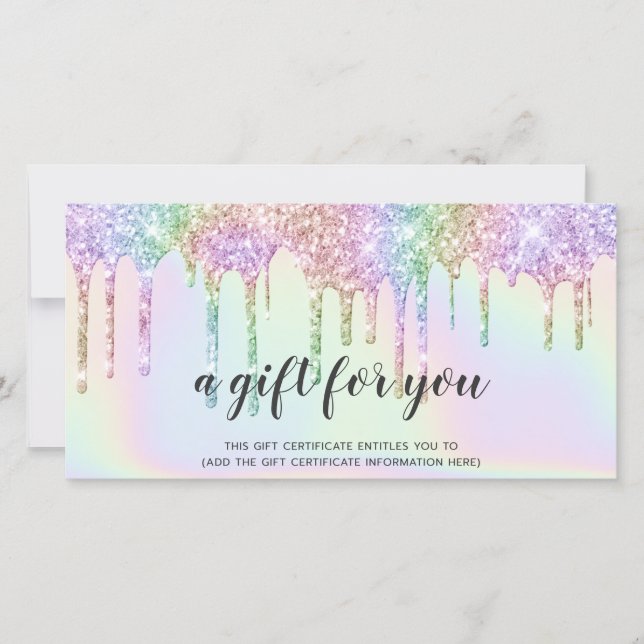 Carte Hologramme cadeau certificat licorne gouttes de pa (Devant)