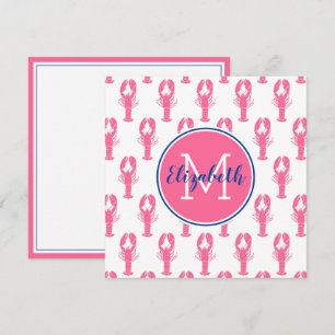 Carte Homards roses Prépa sur fond blanc avec monogramme