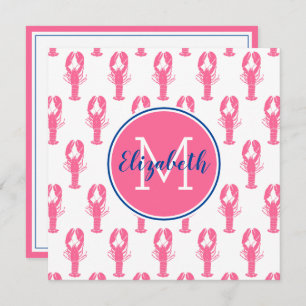 Carte Homards roses sur blanc avec Monogramme de marine