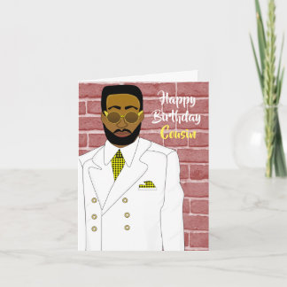 Carte Homme afro-américain en costume blanc Anniversaire