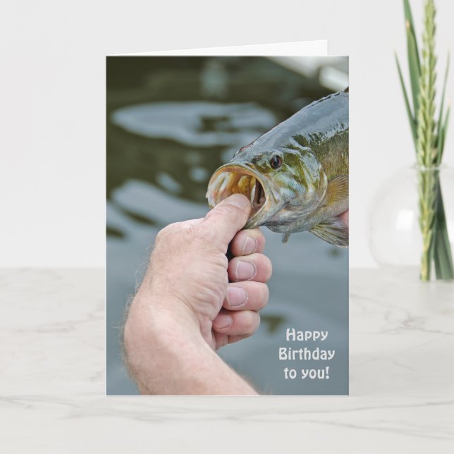 Carte homme d'anniversaire tenant la basse à grande bouc (Devant)