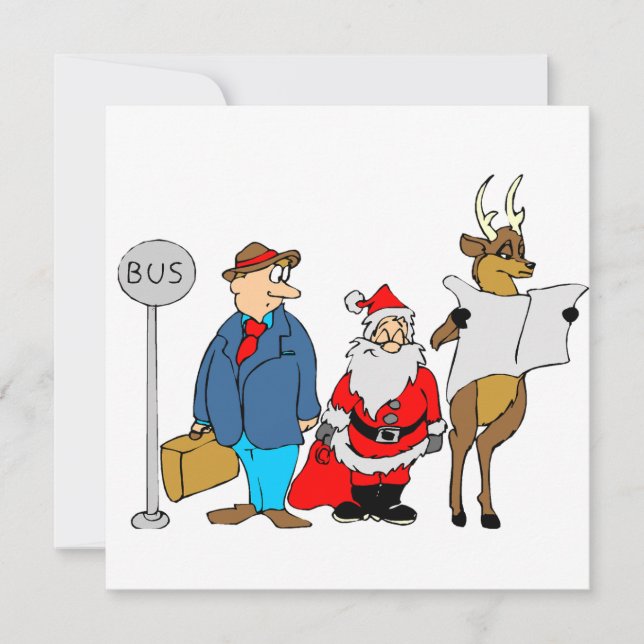 Carte Homme Drôle Père Noël Reindeer À L'Arrêt De Bus (Devant)