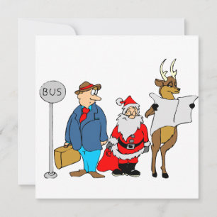 Carte Homme Drôle Père Noël Reindeer À L'Arrêt De Bus 