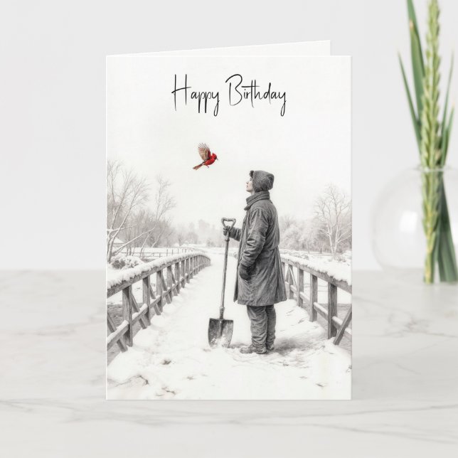 Carte Homme qui fête son anniversaire regardant un cardi (Devant)