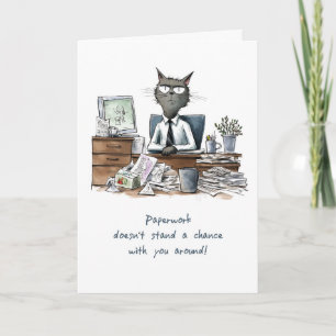 Carte Homme Volontaire Merci drôle Chat au bureau papier