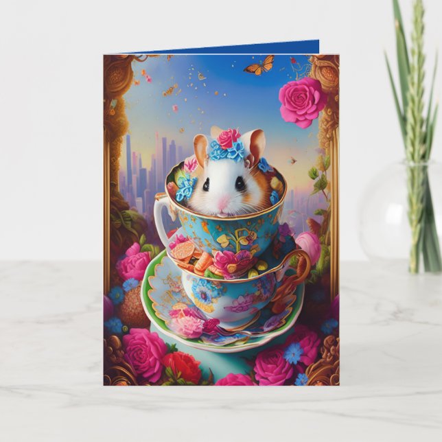 Carte Honey White Syrian Hamster Tea Party with Donuts (Devant)