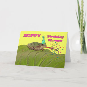 Carte Hoppy Birthday pour Mamaw, Party Frog avec Casquet