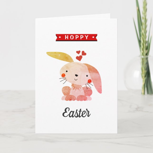 Carte "Hoppy Easter" Funny Whimsy Bunny Happy Easter (Devant)