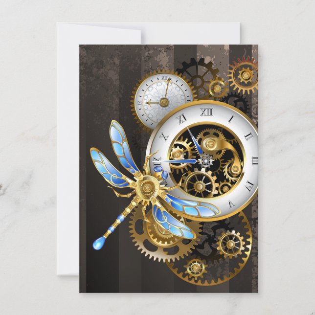 Carte Horloge à vapeur avec libellule mécanique (Devant)