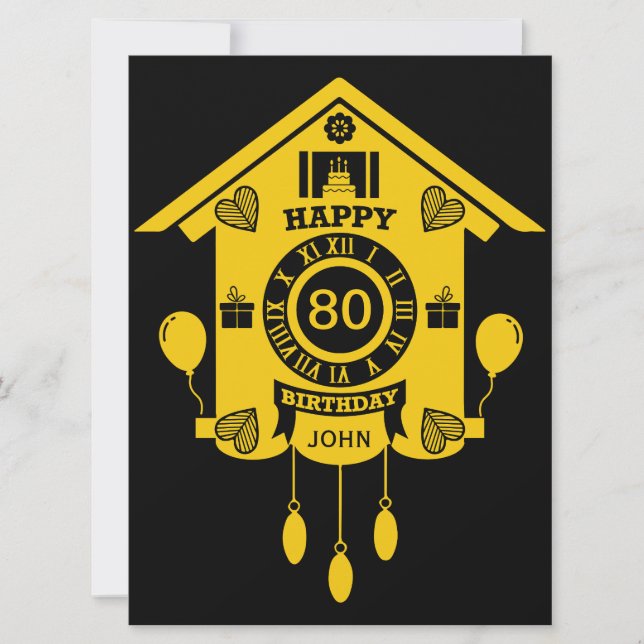 Carte Horloge de Cuckoo Joyeux 80e anniversaire (Devant)