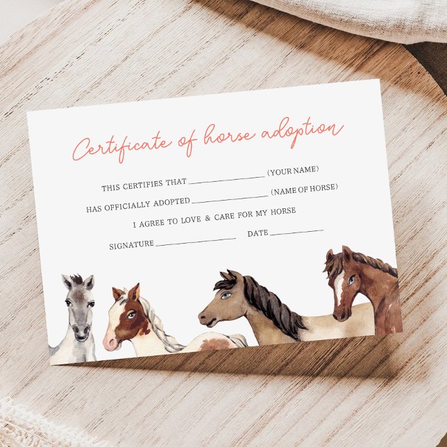 Carte Horse Adoption Fill in Certificate Card (Créateur téléchargé)