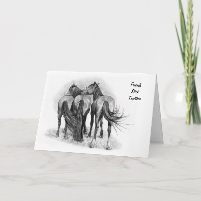 Carte Horse Friendship : Original Pencil Drawing : Reali (Devant)