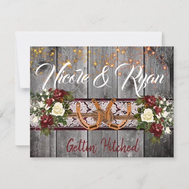 Carte Horseshoes & Lace Gettin' Hitched Wedding Invitati (Devant)