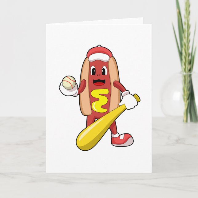 Carte Hot-dog au baseball avec batte de baseball (Devant)
