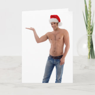 Carte Hot Guy Poses Santa Hat Sexy Shirless Christmas