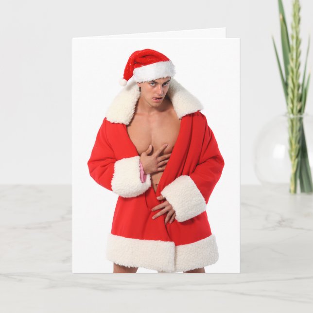 Carte Hot Guy Poses Sexy Man Santa Hat tenue Noël (Devant)