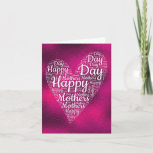 Carte Hot Pink Happy Mère's Day Heart Word Art Card