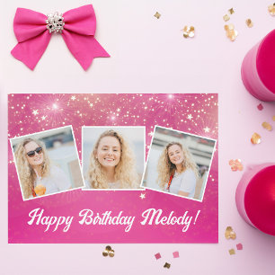 Carte Hot rose étincelle Photo Collage Filles Anniversai