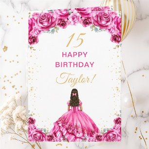 Carte Hot rose princesse Floral Joyeux anniversaire