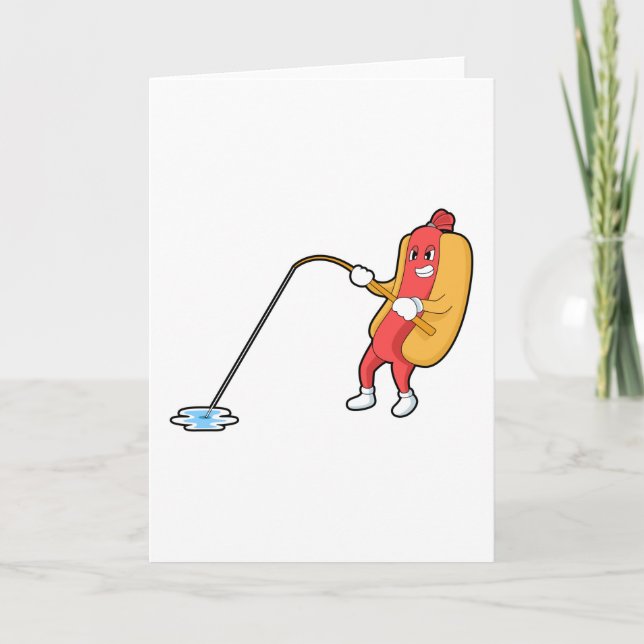 Carte Hotdog à la pêche avec canne à pêche (Devant)