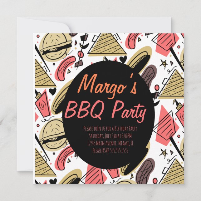 Carte Hotdog Burger Doodle BBQ Anniversaire Motif (Devant)