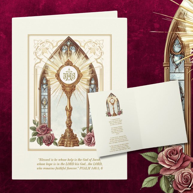 Carte Hôte eucharistique catholique Monstrance d'or Rose (Créateur téléchargé)