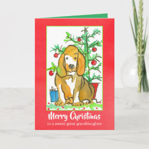 Carte Hound Dog Joyeux Noël Grande petite-fille