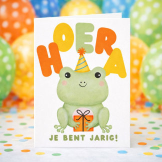 Carte Hourra c'est ton anniversaire Grenouille Joyeux An