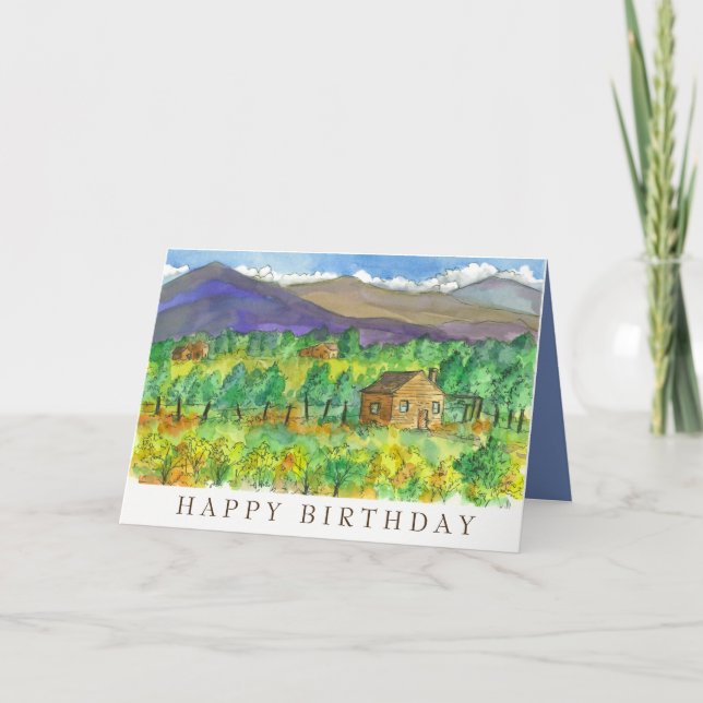 Carte House Desert Mountains Watercolor Joyeux anniversa (Devant)