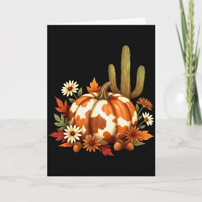 Carte Howdy Fall Pumpkin Retro Western Cowboy Cow Hallow (Devant)