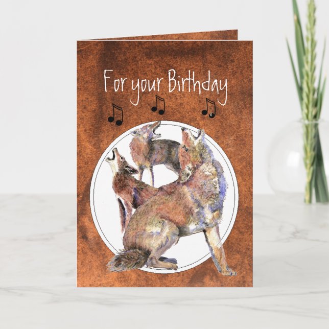 Carte Howling Coyote - Anniversaire animal amusant (Devant)