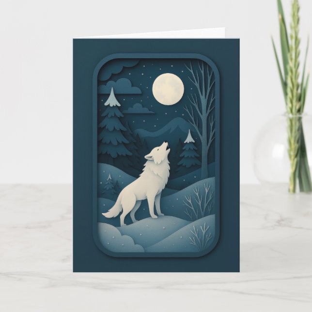 Carte Howling White Wolf Under Moonlight Card (Devant)