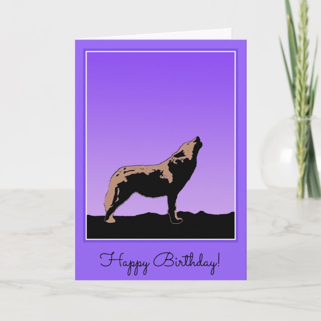 Carte Howling Wolf at Sunset - Art faunique original (Devant)