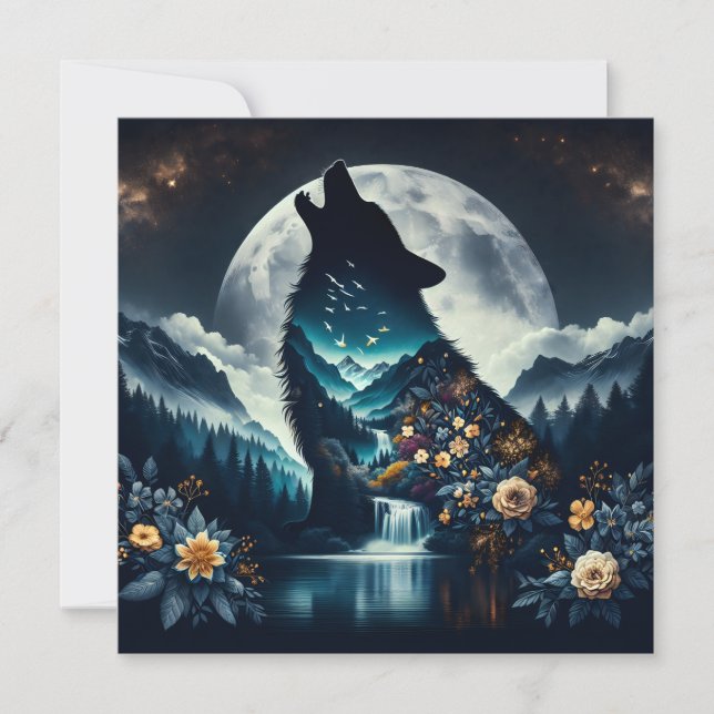 Carte Howling Wolf | Pleine lune Ai Art (Devant)