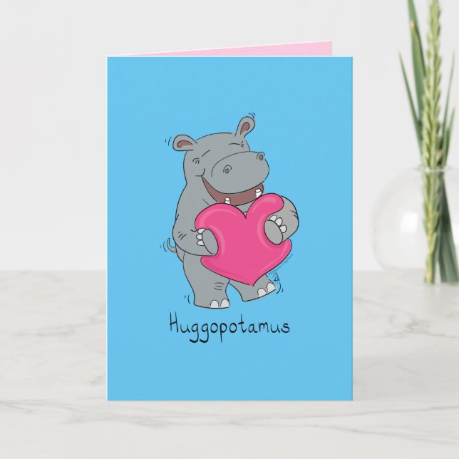 Carte Huggopotamus Valentine's Day Hippo Card Blue (Devant)