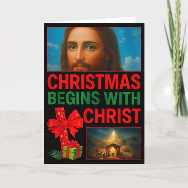 Carte Hugvyn Christmas Begins With Christ Jesus Cross Ch (Devant)