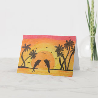 Carte Huilez le dessin en pastel d'un coucher du soleil