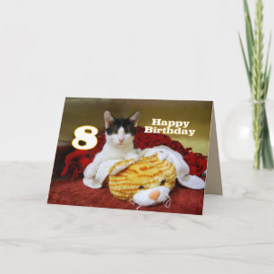 Carte Huitième anniversaire Kitten avec Tigre de Jouet