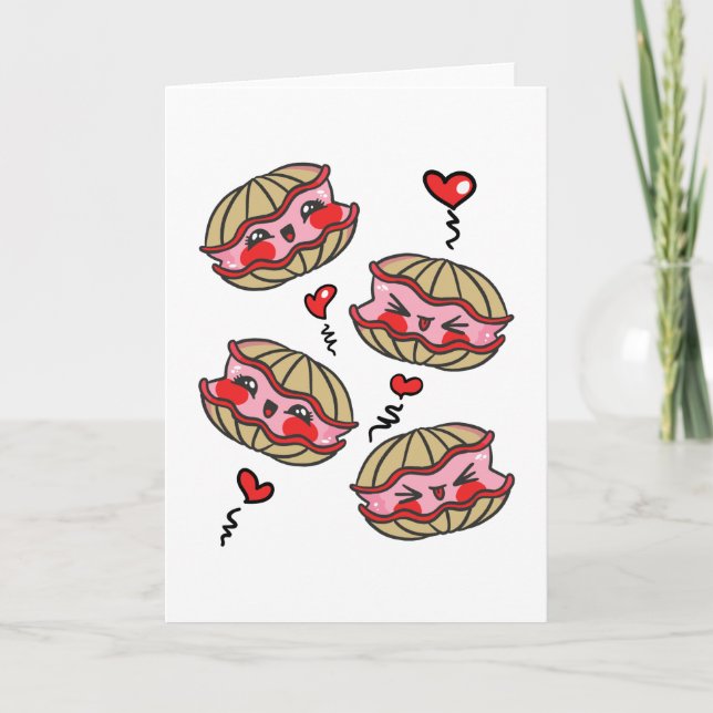 Carte Huîtres Kawaii amoureuses pour la Saint-Valentin (Devant)