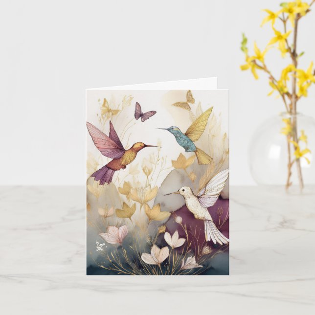 Carte Hummingbird Earthtones (Fleur jaune)